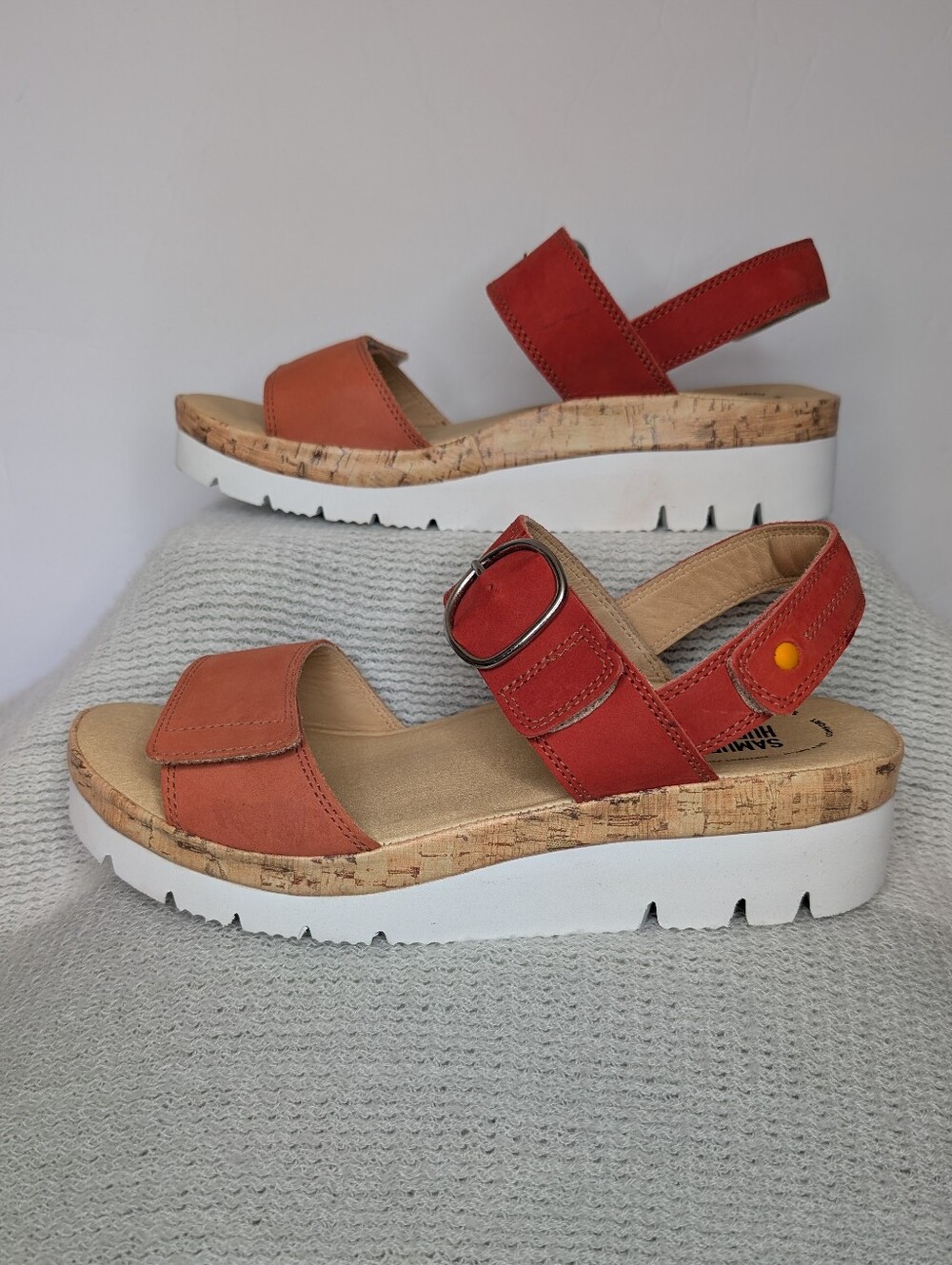 Samuel Hubbard Portola Two-Strap Red Platform Cork Sandals 9.5